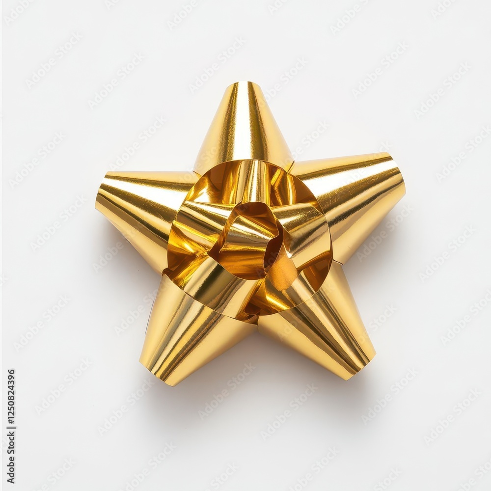 Gold Star Gift Bow Ribbon on Pure White Background Gold Star Gift Bow Ribbon on Pure White Background