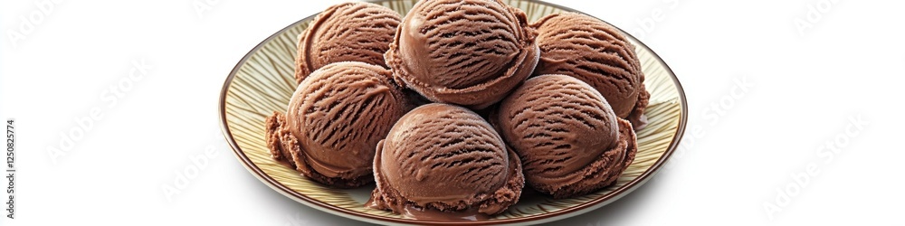 Fototapeta premium A plate with a generous serving of chocolate ice cream on a clean white surface