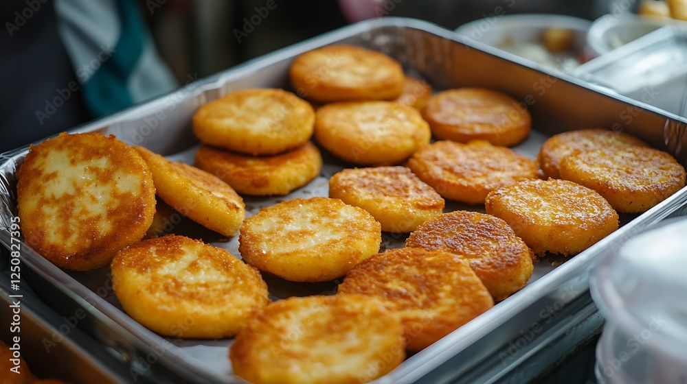 Fried cheesecakes in food container Fried cheesecakes in food container