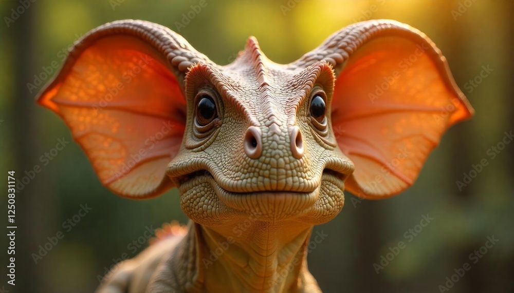 Adorable Baby Dinosaur Closeup A Digital Rendering of a Cute Prehistoric Creature with Large Ears in a Natural Setting Adorable Baby Dinosaur Closeup A Digital Rendering of a Cute Prehistoric Creature with Large Ears in a Natural Setting