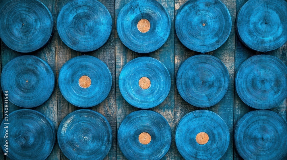 Intriguing Blue Wooden Circles Patterned on Rustic Background Wall Decor Intriguing Blue Wooden Circles Patterned on Rustic Background Wall Decor