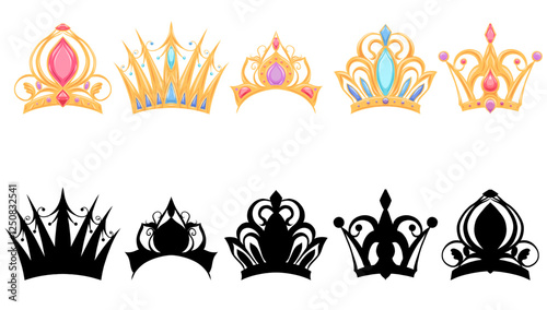 Vector educational game for kids. Match royal crowns with their correct shadows. Festive educational template. Fun activity for children to improve visual perception and cognitive skills.