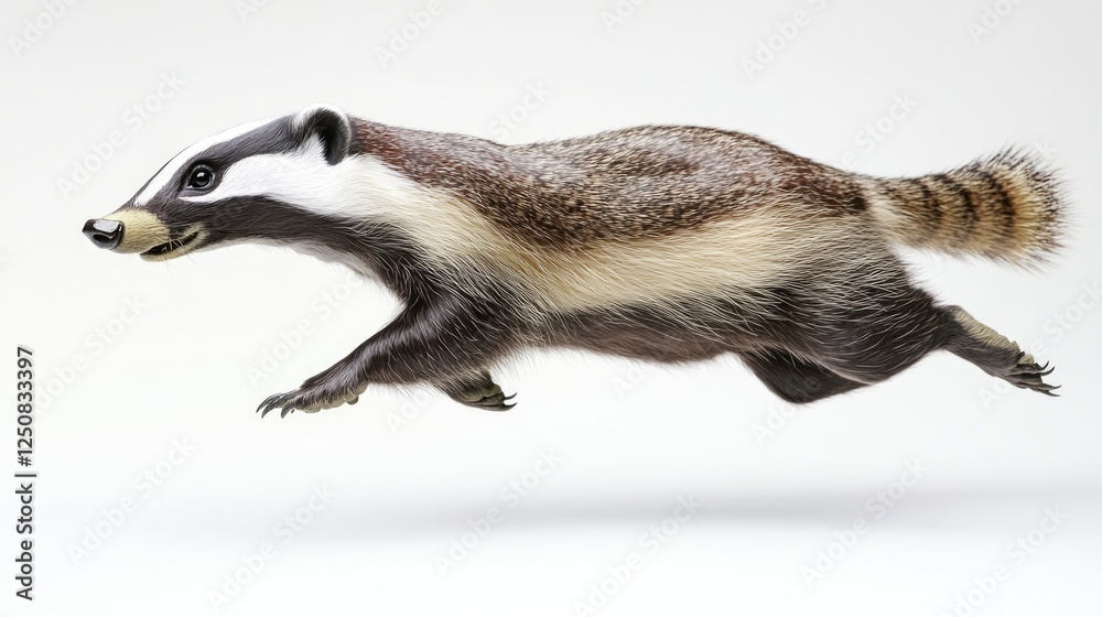 Fototapeta premium A badger jumps high into the air, capturing a moment of joy and playfulness