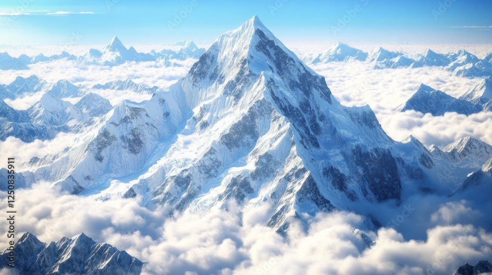 Fototapeta premium Majestic Himalayan Peaks Soaring Above Cloudscape: A Breathtaking Aerial View of Snow-Capped Mountains
