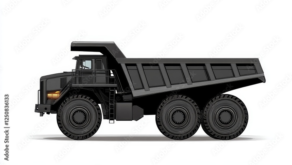 Black dump truck, side view, isolated, mining, transport Black dump truck, side view, isolated, mining, transport