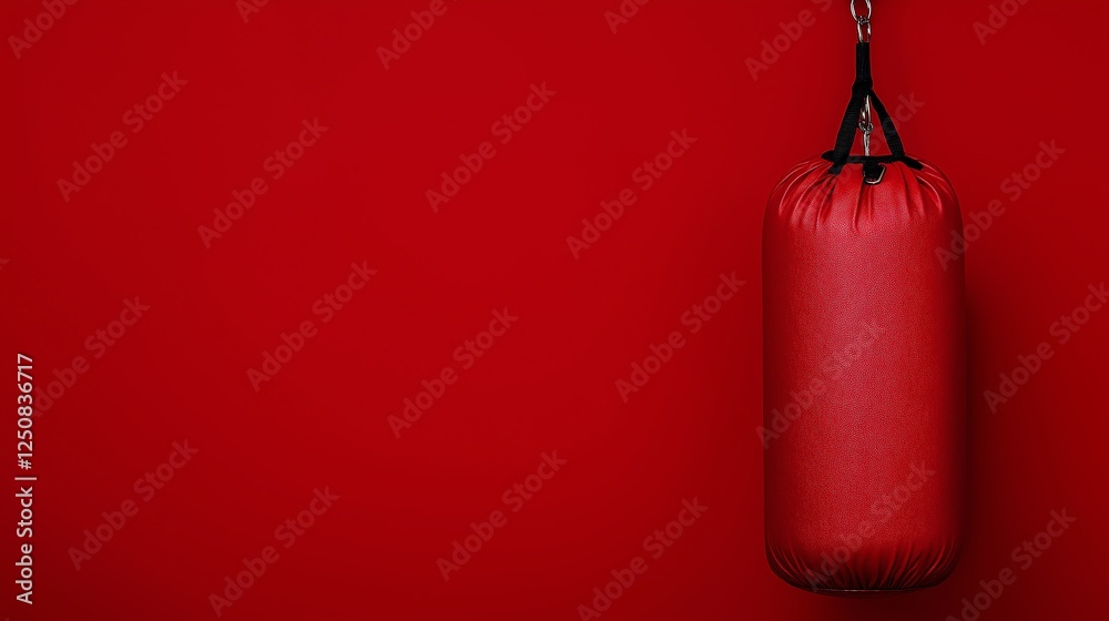 A vibrant red punching bag is suspended against a bold red wall, creating a striking visual impact for fitness and training themes. Ideal for sports and exercise-related projects. A vibrant red punching bag is suspended against a bold red wall, creating a striking visual impact for fitness and training themes. Ideal for sports and exercise-related projects.