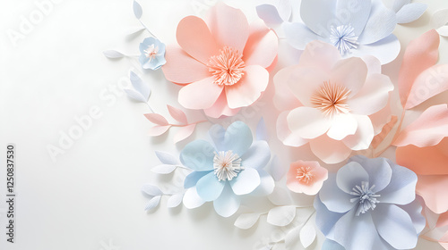 Wallpaper Mural 3D paper flower arrangement in soft pastel colors, set against a clean white background  Torontodigital.ca