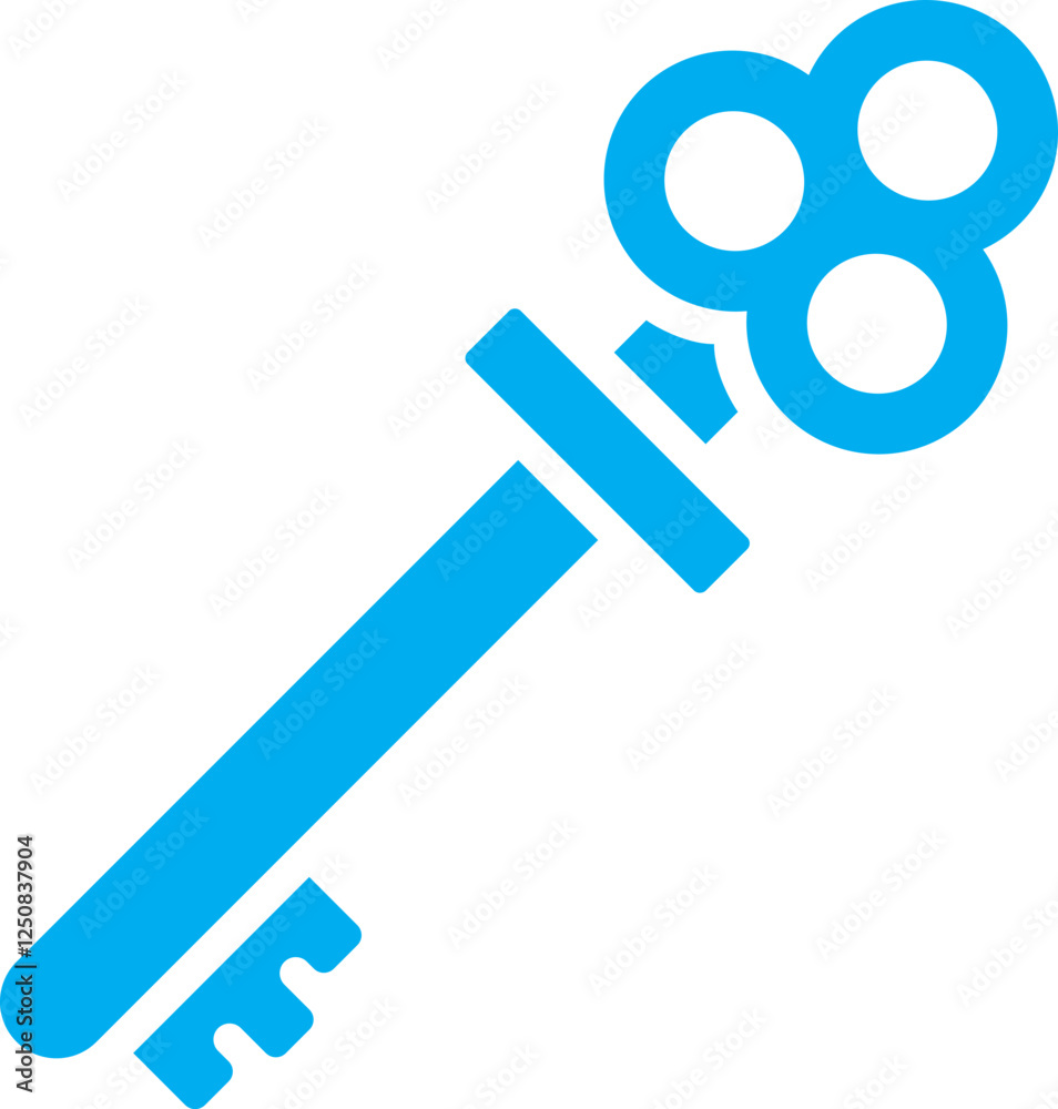 Blue and White Key Icon in Flat Style. Blue and White Key Icon in Flat Style.