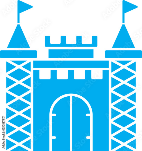 Blue and White Castle Icon in Flat Style.