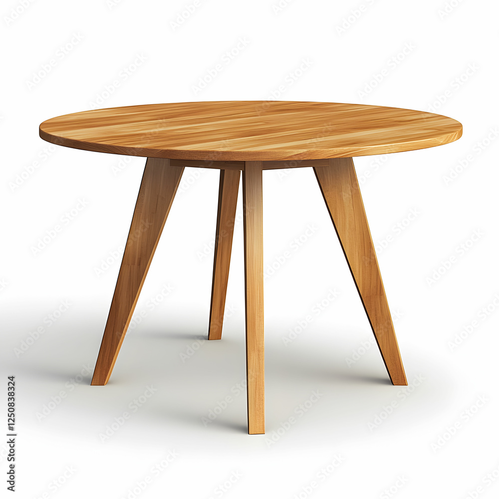 A modern round wooden dining table, isolated on a clean white background A modern round wooden dining table, isolated on a clean white background