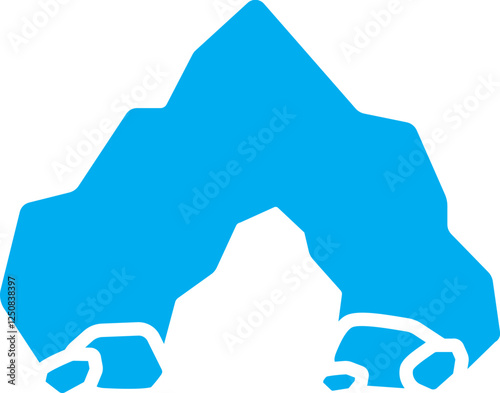 Blue and White Cave Icon in Flat Style.