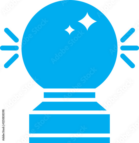 Blue and White Magic Crystal Ball Icon in Flat Style.