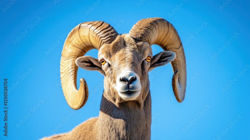 Majestic desert bighorn sheep, clear blue sky, wildlife portrait Majestic desert bighorn sheep, clear blue sky, wildlife portrait