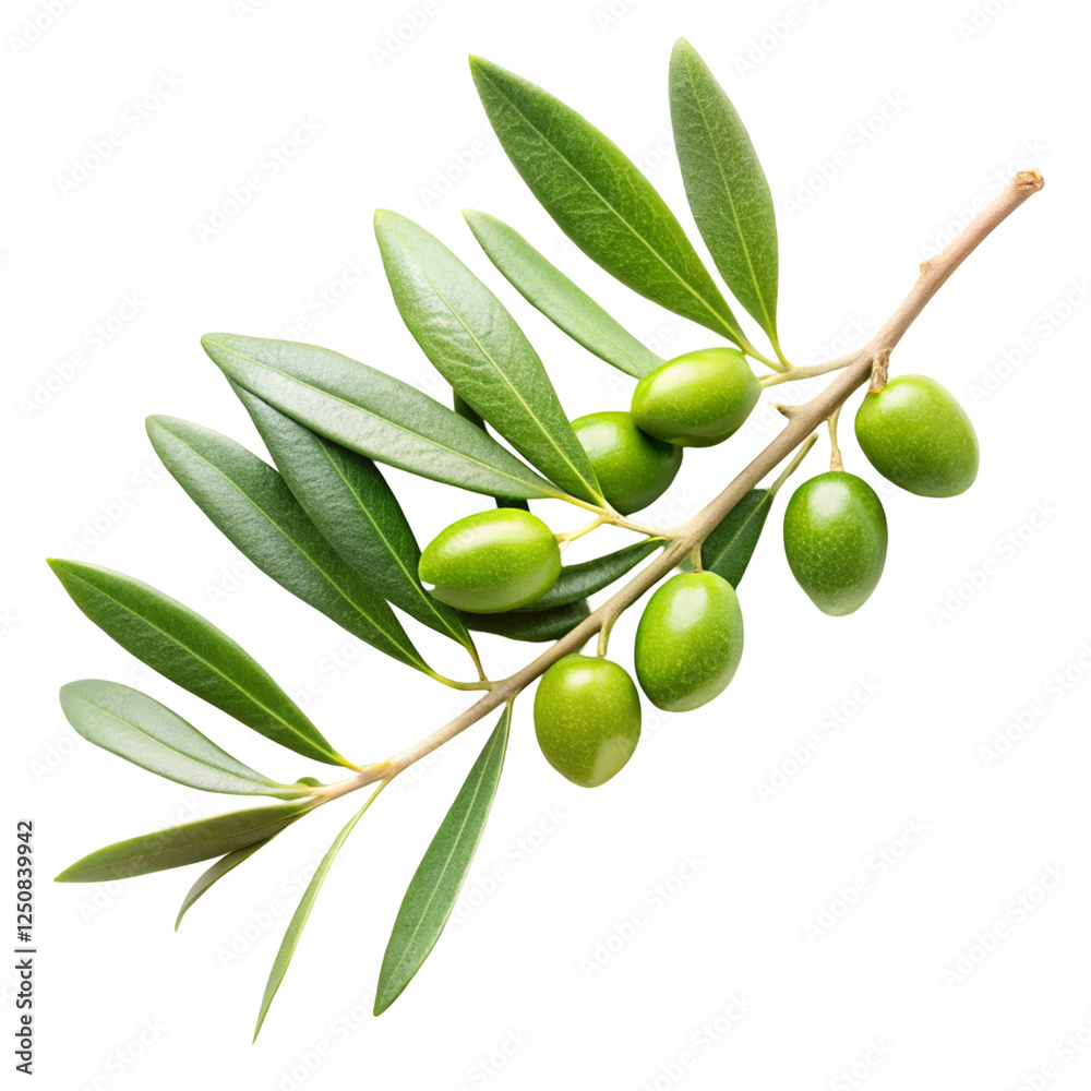 Olive Tree Branch Isolated on White Background, Fresh and Natural Olive Tree Branch Isolated on White Background, Fresh and Natural