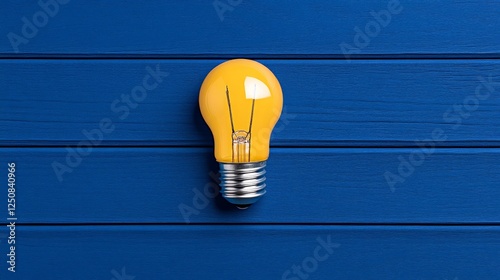 Illuminating Innovation: A close-up shot of a glowing lightbulb on a sleek blue wooden surface. Symbolic of bright ideas, creative thinking, and the spark of inspiration.