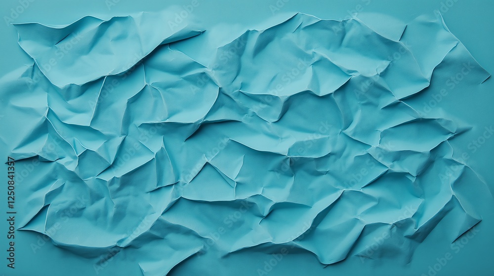 Fototapeta premium An abstract view of crumpled blue paper creates a textured background, perfect for design projects, presentations, or artistic expressions that require a unique visual element.