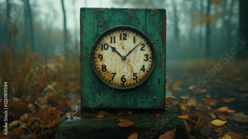 A detailed 3D art piece illustrating a foggy clock, symbolizing the concept of forgoing time, in high fidelity. photo