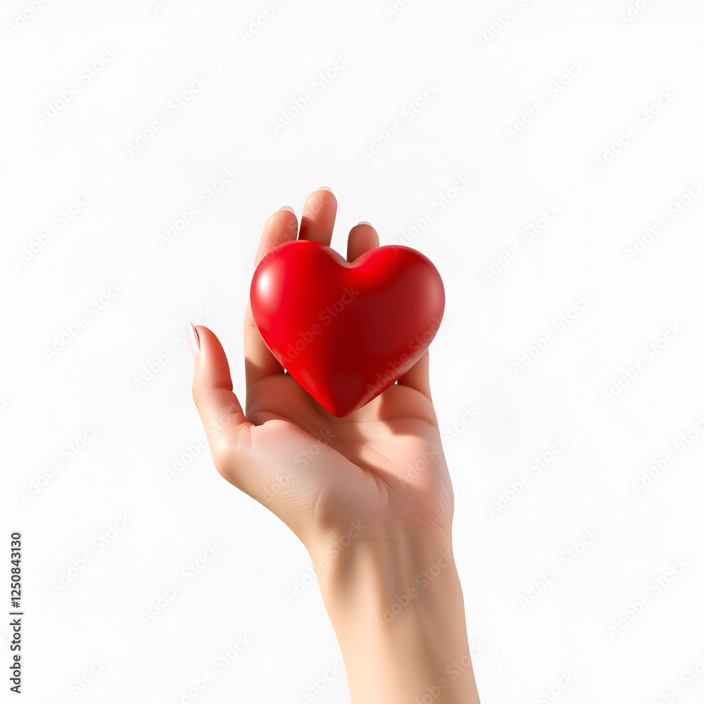 Realistic 3D Hand Holding a Shiny Red Heart – Symbol of Love and Affection Realistic 3D Hand Holding a Shiny Red Heart – Symbol of Love and Affection
