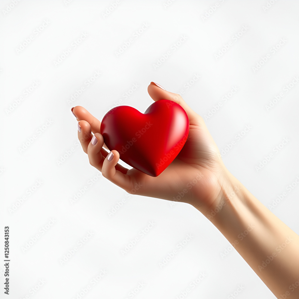 Realistic 3D Hand Holding a Shiny Red Heart – Symbol of Love and Affection Realistic 3D Hand Holding a Shiny Red Heart – Symbol of Love and Affection