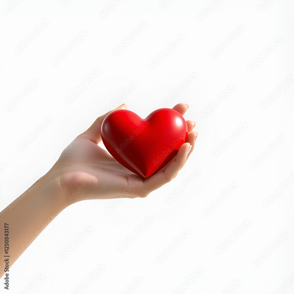 Realistic 3D Hand Holding a Shiny Red Heart – Symbol of Love and Affection Realistic 3D Hand Holding a Shiny Red Heart – Symbol of Love and Affection