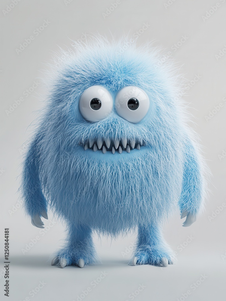 Cute blue furry monster 3D cartoon character. Cute blue furry monster 3D cartoon character.