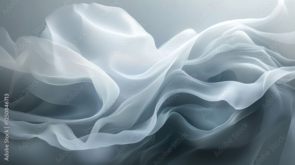 Obraz premium This image features elegant, flowing fabric in soft shades of white and grey, creating an ethereal and abstract aesthetic that evokes feelings of calm and serenity.