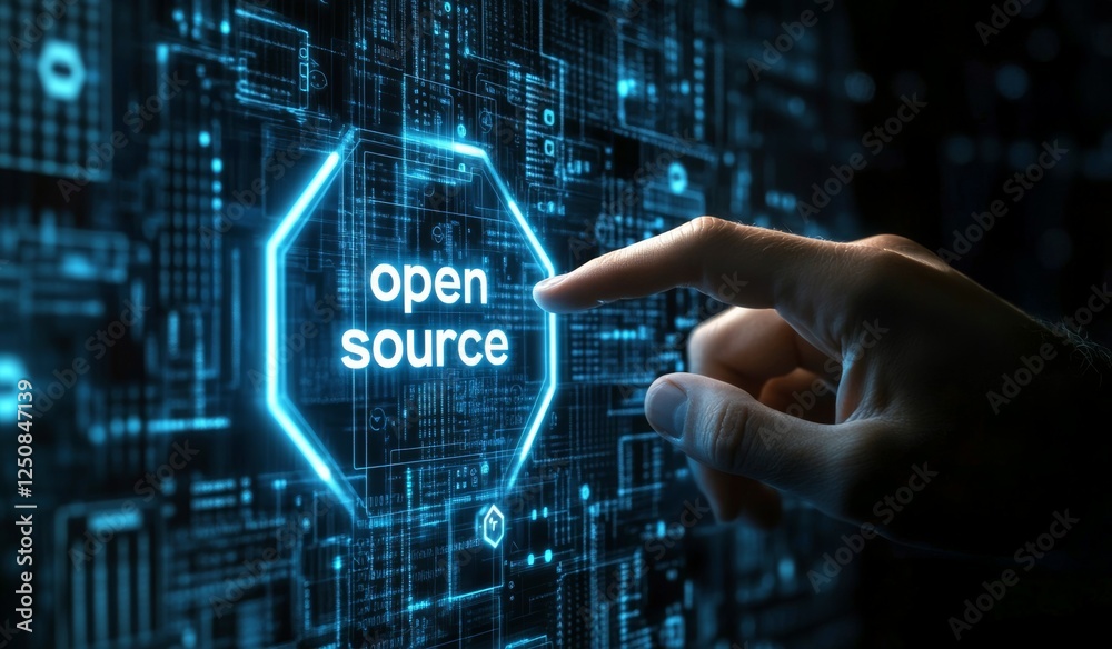 Open Source Technology Concept with Futuristic Digital Interface Open Source Technology Concept with Futuristic Digital Interface