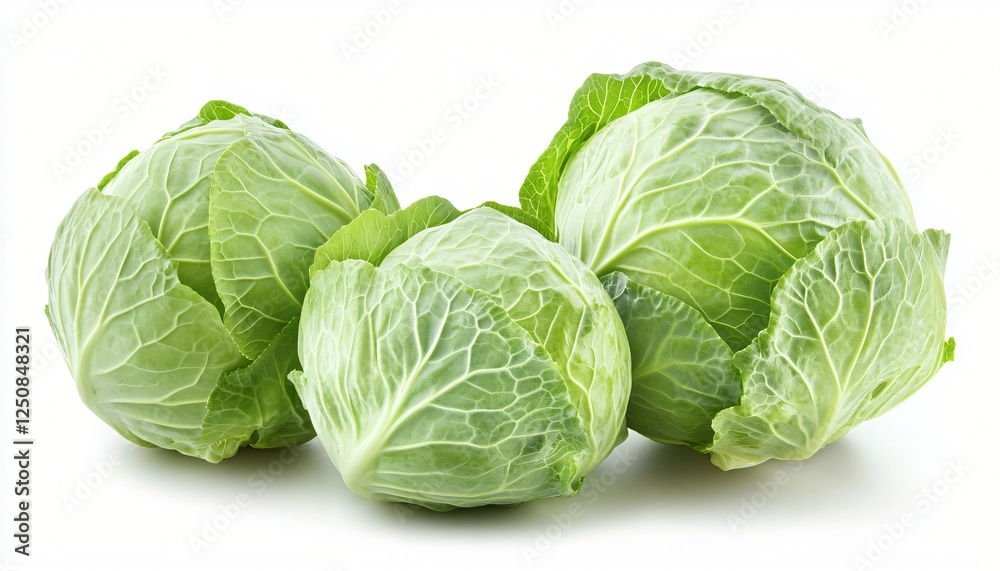 Fresh and Crisp Green Cabbages Isolated on White Background for Culinary and Health Related Projects Fresh and Crisp Green Cabbages Isolated on White Background for Culinary and Health Related Projects