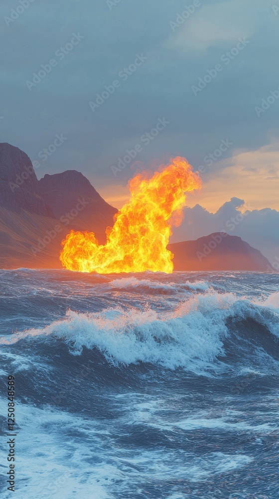 Fototapeta premium Explosion in ocean dramatic seascape nature coastal environment dynamic viewpoint
