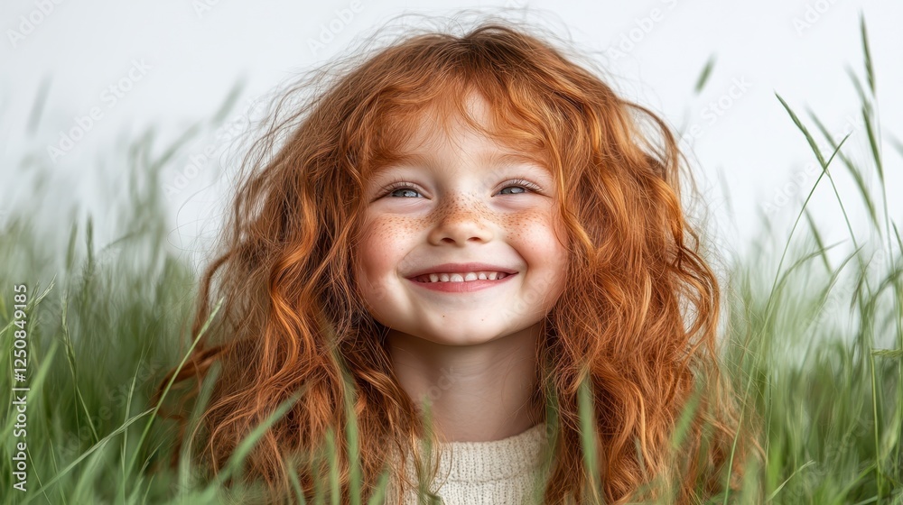 Happy redhead girl in grass, joyful expression, nature background, portrait Happy redhead girl in grass, joyful expression, nature background, portrait