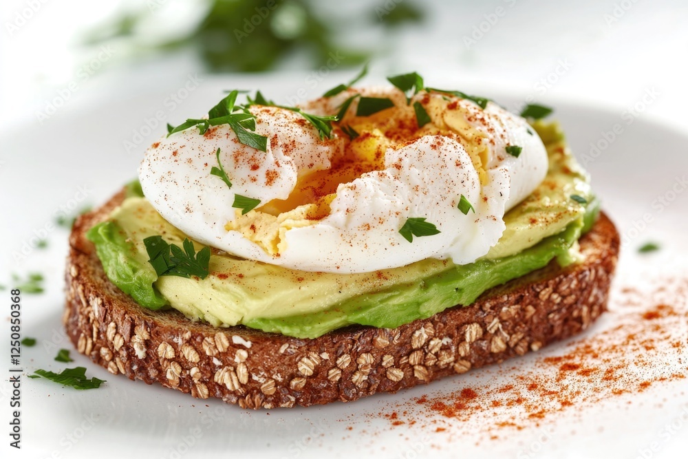 A slice of bread topped with an egg and avocado, perfect for breakfast or snack A slice of bread topped with an egg and avocado, perfect for breakfast or snack