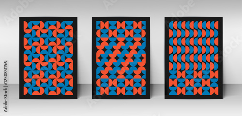 Set of three Abstract Aesthetic modern geometric shape Contemporary poster cover template. Minimal and natural Illustrations for art print, postcard, wallpaper, wall art, decoration