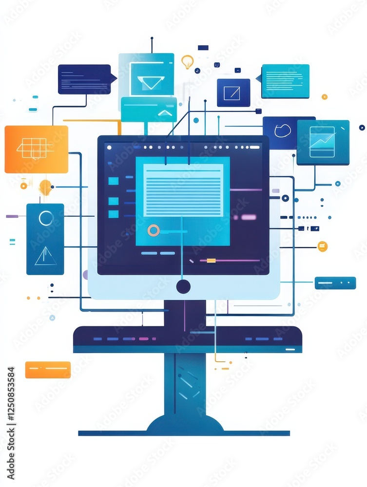Workflow Efficiency, Flat vector illustration of a drag and drop interaction combined with an add document button Workflow Efficiency, Flat vector illustration of a drag and drop interaction combined with an add document button