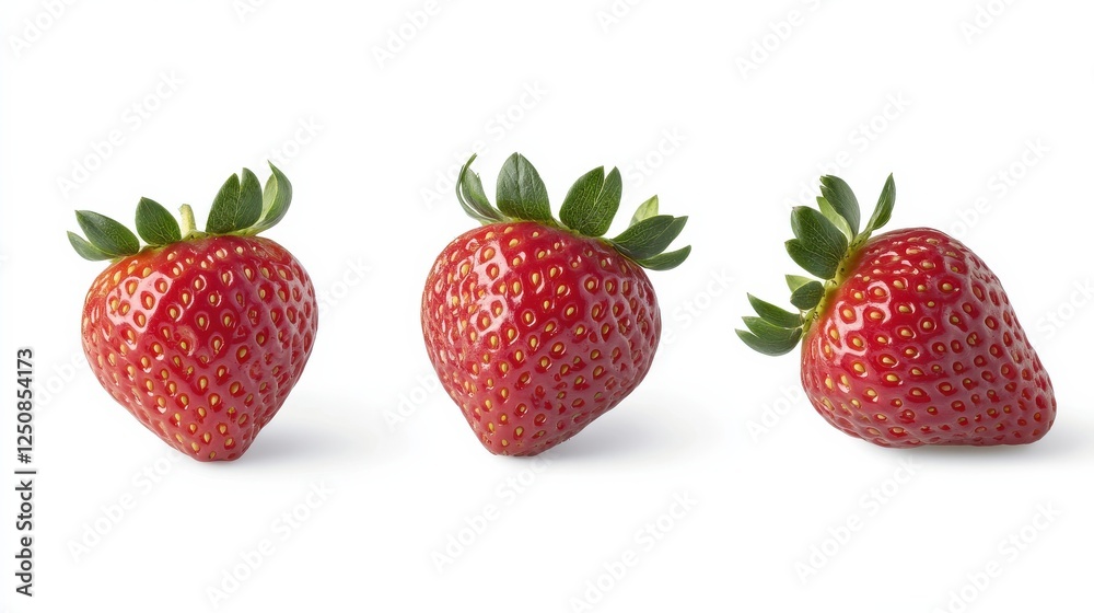 Strawberry Realistic. side, front and top view, isolated on white background illustration Strawberry Realistic. side, front and top view, isolated on white background illustration