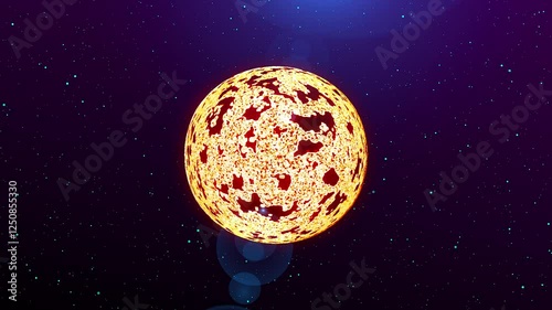 Glowing molten sun with cosmic sparks in deep space. A mesmerizing celestial scene perfect for sci-fi, astronomy, and futuristic creative projects.