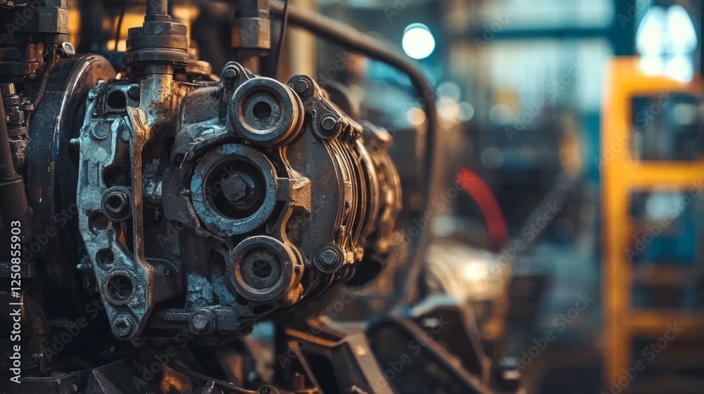 Fototapeta premium Detailed view of industrial machinery in a manufacturing setting