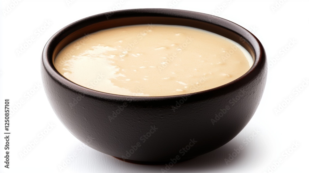 A smooth, creamy dip served in a dark bowl against a white background, Ideal for food blogs, recipe books, or restaurant menus, it showcases a gourmet sauce perfect for various cuisines, A smooth, creamy dip served in a dark bowl against a white background, Ideal for food blogs, recipe books, or restaurant menus, it showcases a gourmet sauce perfect for various cuisines,