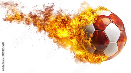 Wallpaper Mural Fiery soccer ball engulfed in intense flames as it soars, isolated on white background Torontodigital.ca