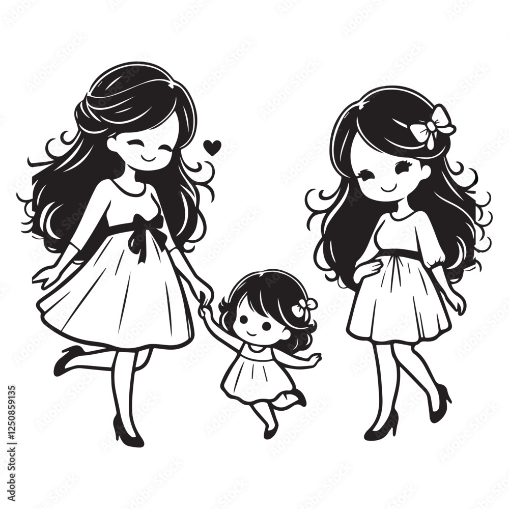 Cute Mother and her baby vector on white background Cute Mother and her baby vector on white background
