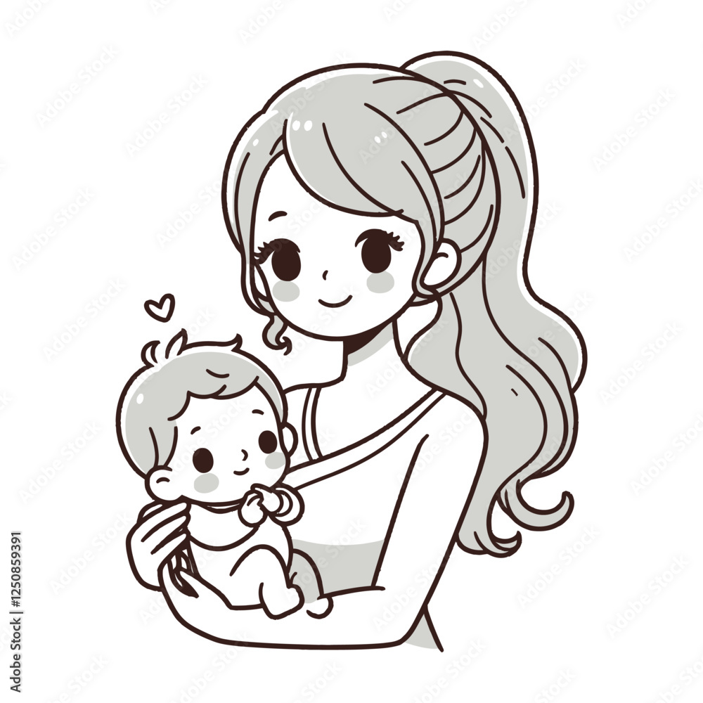 Cute mother and baby vector on white background Cute mother and baby vector on white background