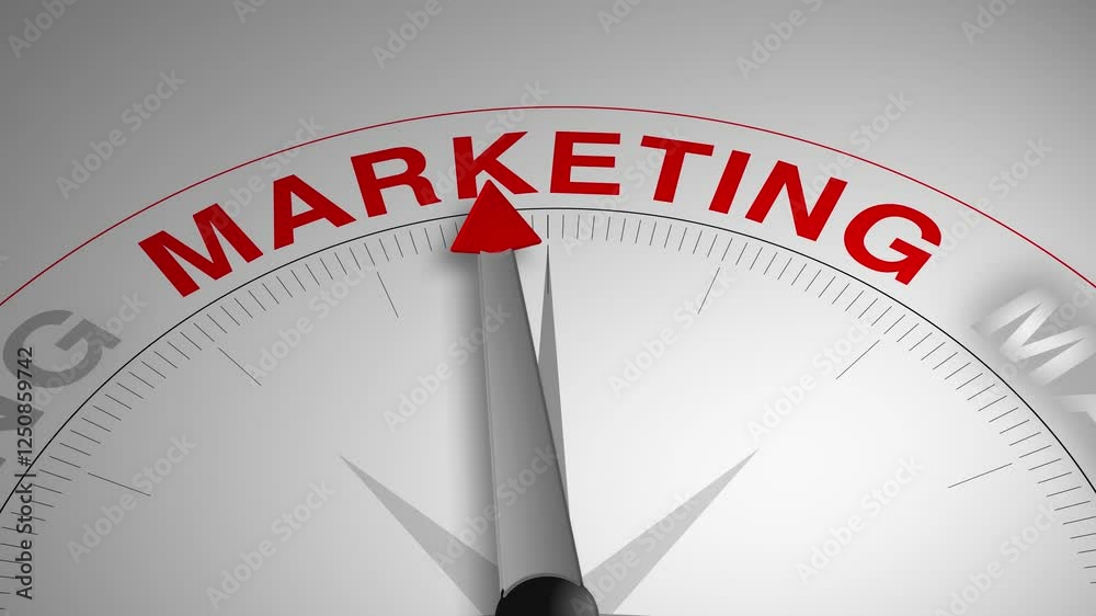 Marketing text or word with a gauge arrow on a compass, representing guidance and direction on a clean white background. Ideal for business, coaching, consulting, and self-improvement concept Marketing text or word with a gauge arrow on a compass, representing guidance and direction on a clean white background. Ideal for business, coaching, consulting, and self-improvement concept