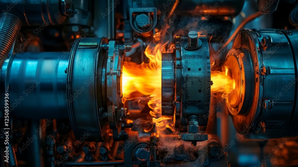 Industrial Machinery Showing Flames and Mechanical Parts in Action Industrial Machinery Showing Flames and Mechanical Parts in Action