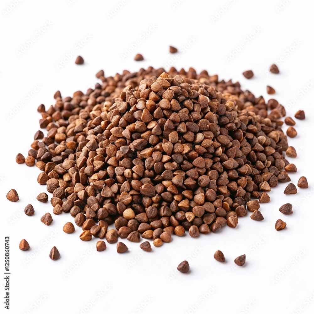 Buckwheat grains pile on white background for healthy food concept Buckwheat grains pile on white background for healthy food concept