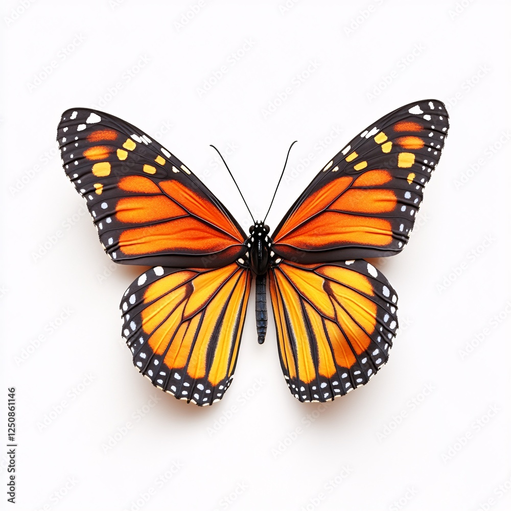 Fototapeta premium A Vibrant Monarch Butterfly Isolated on White Background