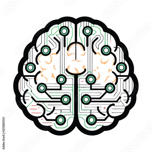 A highly detailed rendering of a human brain meticulously constructed from interconnected microchips and circuits, glowing subtly in green.