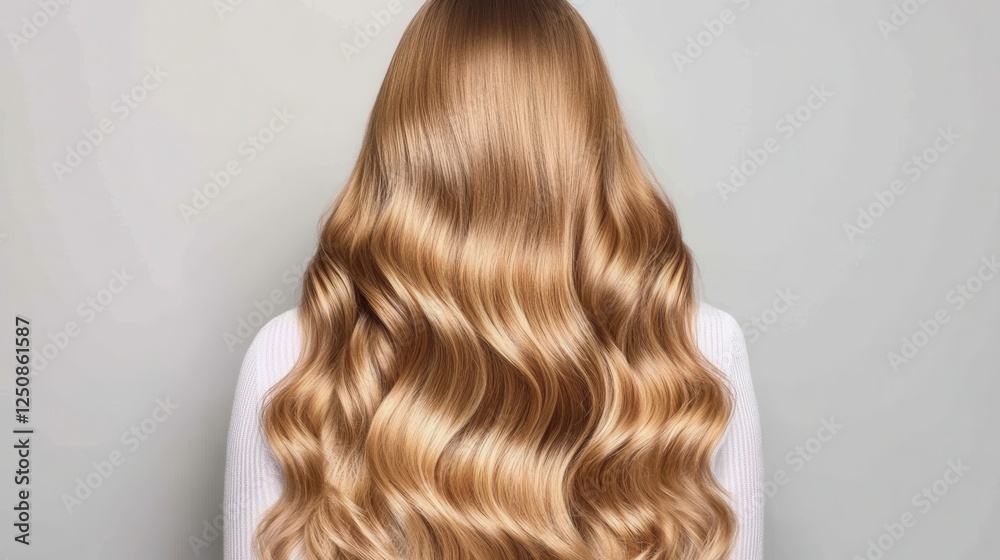 Fototapeta premium Beautiful model girl with Blond hair strand,silky healthy wavy hair strand,hair wavy ribbon, with smooth,Keratin straightening,Treatment,straight long hair,procedures,Smooth hairstyle.