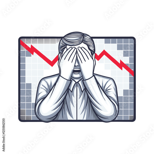 A distraught businessman stares intensely at a plummeting stock market graph on his computer screen, reflecting the anxiety of a financial crisis.