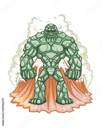 A terrifying creature formed from glowing gray rocks and molten lava, detailed texture, dramatic lighting.