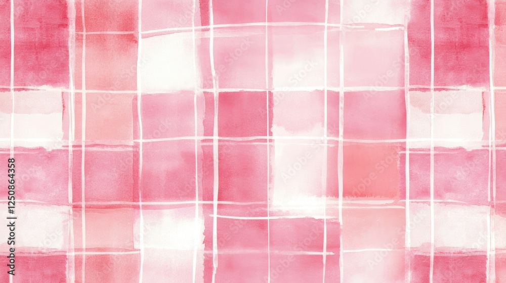 Fototapeta premium Watercolor plaid pattern in shades of pink, featuring soft lines and a gentle, textured appearance.