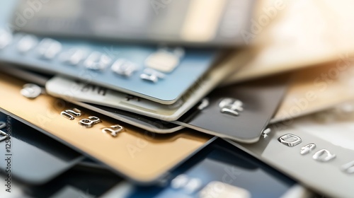 Collection of Various Credit Cards Stacked Together in a Pile for Financial Transactions : Generative AI